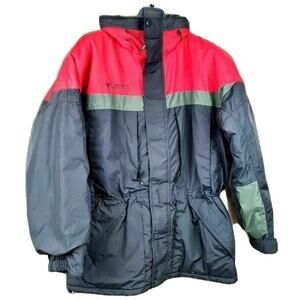 Columbia Men's L Ski Jacket Black Color Block Zip Hooded Fleece Lined Insulated